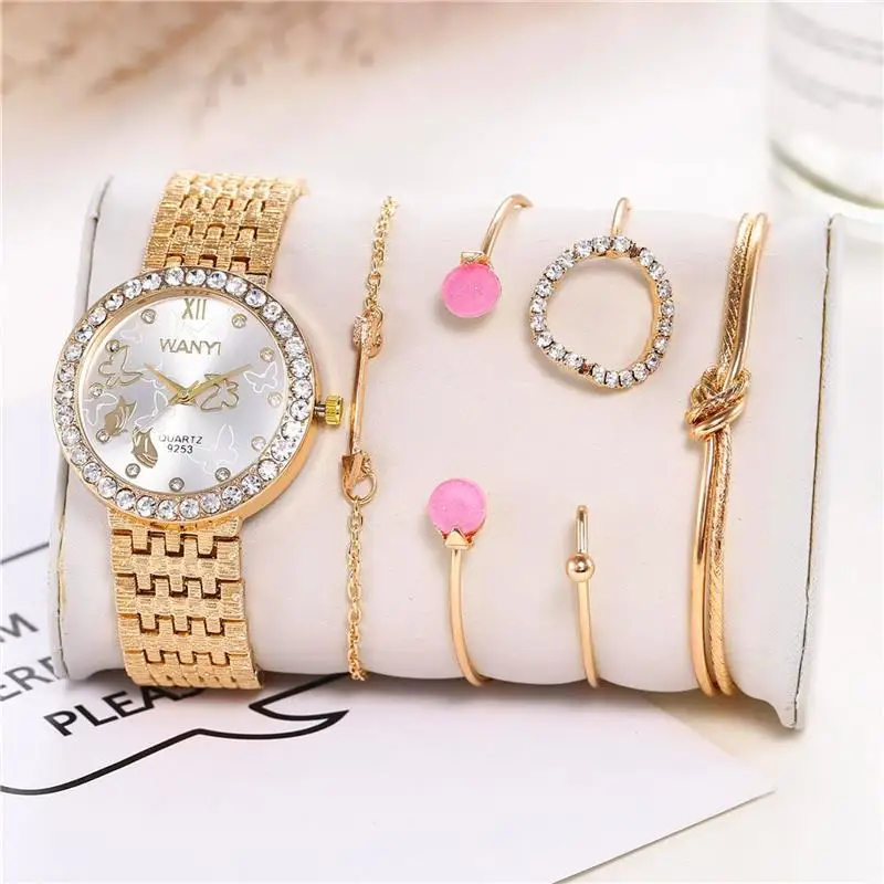 

New Design Women Diamond Watch Gold Stainless Steel Quartz Wristwatch Ladies Luxury Creative Elegant Watches Female Clock