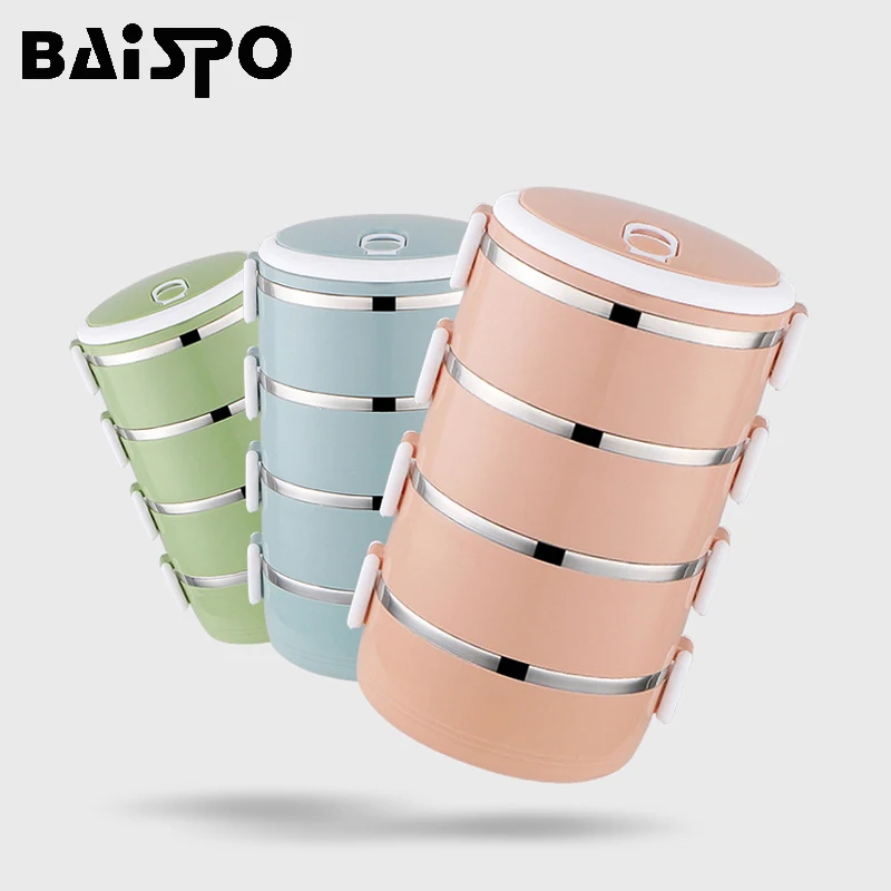 

BAISPO 1200ml Multi-layer Lunch Box Thermal Food Storage Container With Compartments Leakproof Heated Bento Box Picnic School