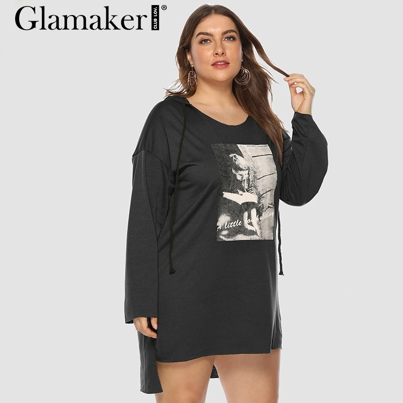 Женское трикотажное платье рубашка Glamaker черное повседневное мини большого