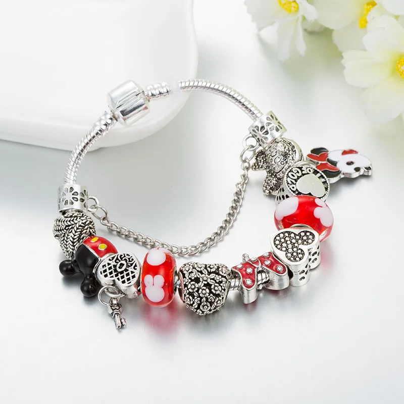 

ANNAPAER 2019 Mickey Minnie Charm Bracelets & Bangles for Women DIY Marano Beads Fit Pan Bracelet For Girls women Gifts