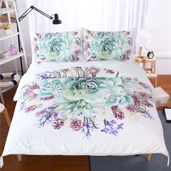 

Bohemia style 3D green white flower More meat plant bedding sets 3pcs bed sheet soft pillowcases duvet cover adult bedclothes