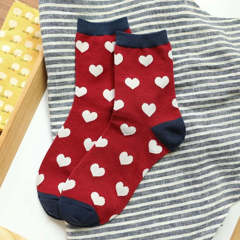 [COSPLACOOL] любовь сердце забавные носки женские Харадзюку жаккардовые носки с принтом креативные 5 стилей красочные милые носки японские носки - Цвет: Red Socks