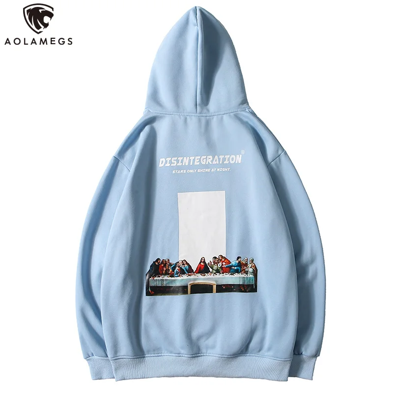 

Aolamegs Hoodies Men Funny Painting Printed Men Thick Pullover Advanced Long Sleeve Hooded Fleece High Street Streetwear Couple