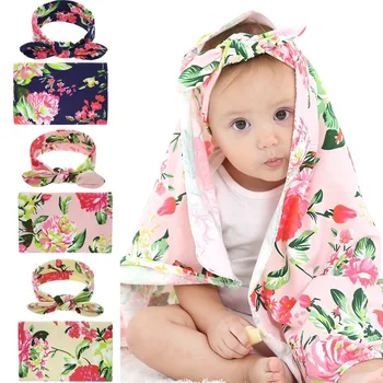 

Adorable Smile 2 pieces Set Floral Swaddle with headband in set Newborn Infant Baby Girl Swaddle