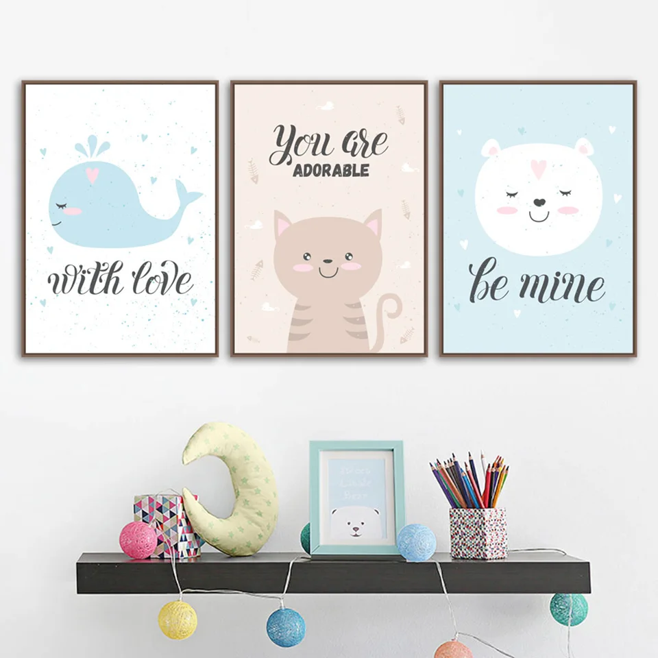 Bear-Panda-Rabbit-Cat-Penguin-Wall-Art-Canvas-Painting-Cartoon-Animal-Posters-And-Prints-Wall-Pictures