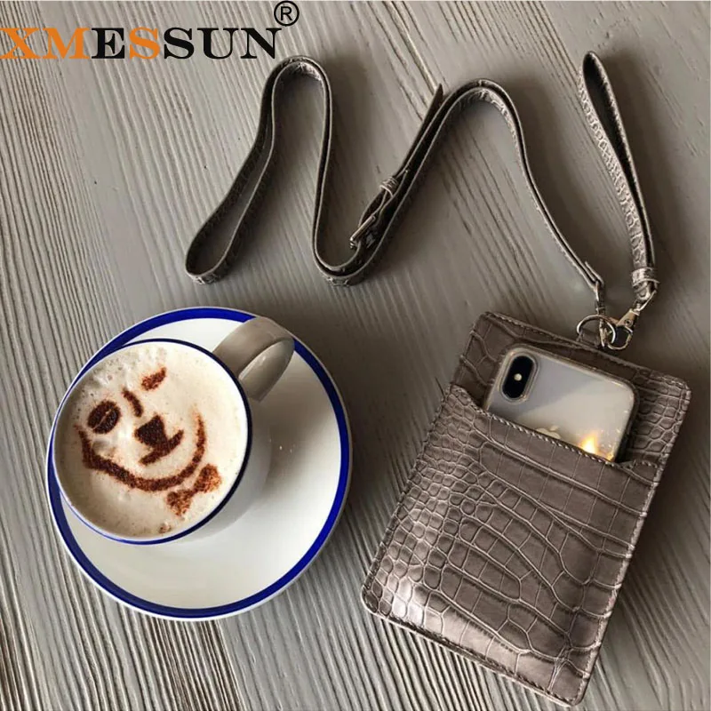 

Genuine Leather Phone Wallet Pouch Embossed Crocodile Pattern Cow Leather With Lanyardr Pouch Phone Bag For iPhone X XS Max XR