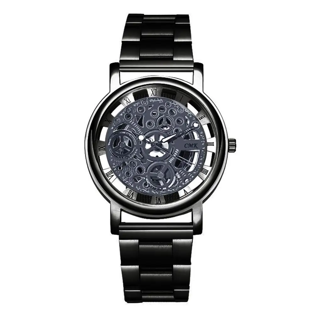 Модные часы серебряные и золотые Роскошные полые стальные часы для мужчин и женщин унисекс Hombre кварцевые наручные часы Часы Ретро Relogio# YY - Цвет: black