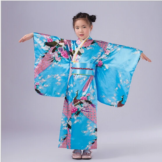  Child Novelty Cosplay Floaral Dress Japanese Baby Girl Kimono Dress Children Vintage Yukata Kid Gir