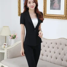 Профессиональные деловые костюмы размера плюс 4XL, жакеты и штаны, женские брючные костюмы с коротким рукавом,, летние женские комплекты брюк