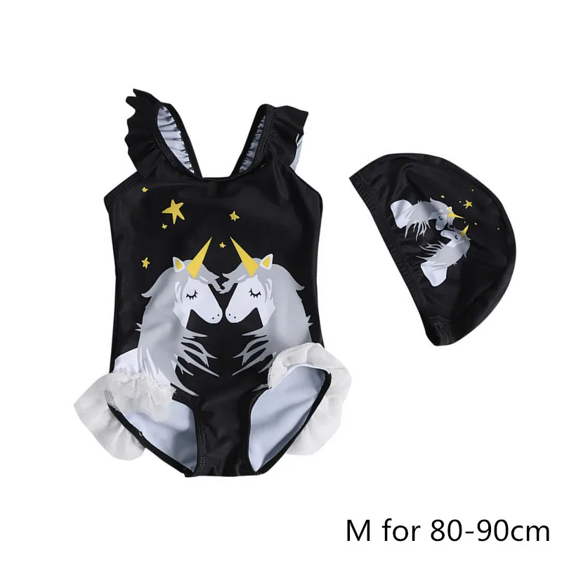 D1263 black M Одежда для купания для девочек, Летнее платье принцессы для девочек с единорогом Рог Юбка-брюки для девочек, многослойная юбка-пачка симпатичная одежда для малышей купальные костюмы с оборками D1263 - Цвет: D1263 black M