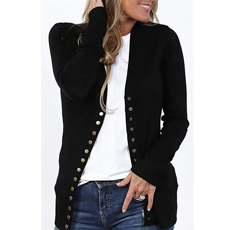 

Women's Snap Button Blouse 5 Solid Color Long Sleeve Soft Basic Knit Snap Cardigan Blouse 2019 Ladies Plus Size Open Front Shirt