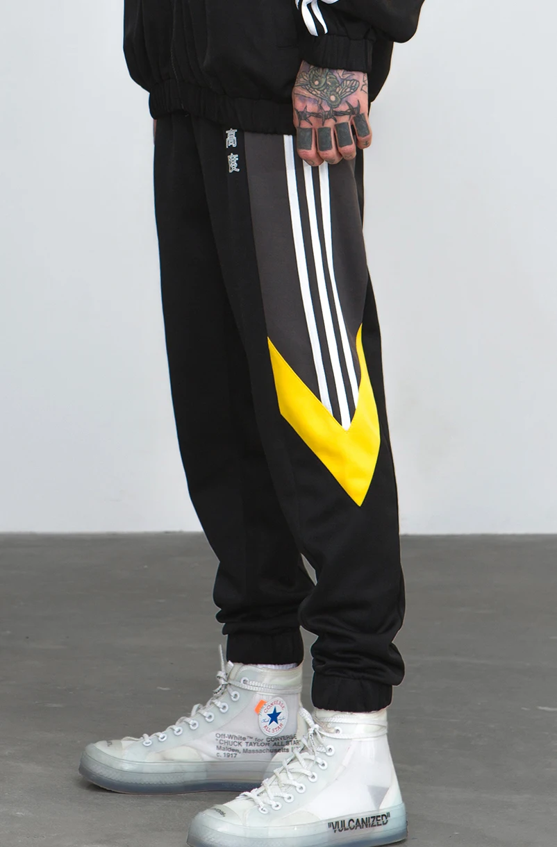 Track Pants Mens Fashion Urban Jumpsuit Joggers Trousers Male Hip Hop Stripe Sweatpants High Quality Color Block Patchwork