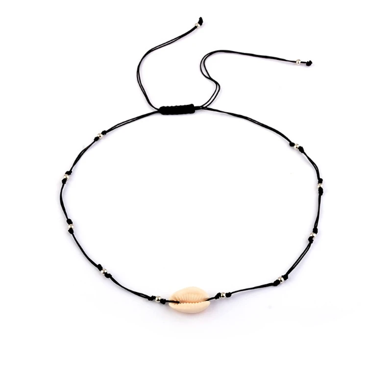 

JAVRICK Simple Black Rope Woven Natural Shell Necklace For Women Bohemian Beach Jewelry Exquisite Necklace
