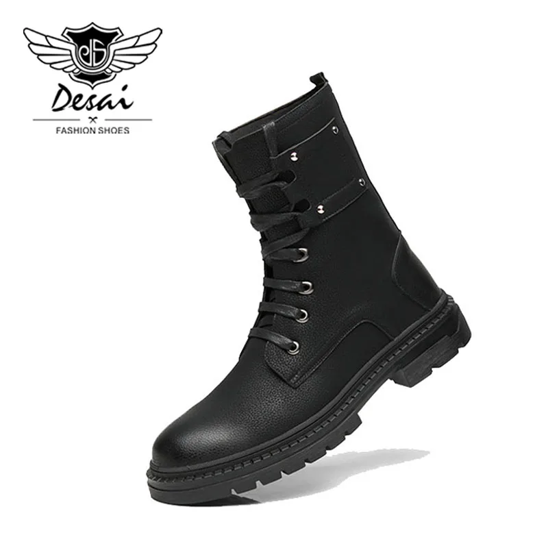 

DESAI Fashion England Casual Tooling Shoes Men's Round Toe Boots Brand High Boots High Boots Warm Autumn Winter Waterproof