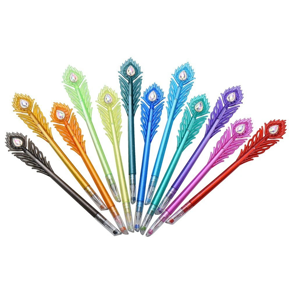 

Gel Pens - Peacock Feather Pattern Colored Gel Ink Pen with Diamond Tip, 12 Colors Fineliner Coloring Pens Set, 0.5mm Fine Poi