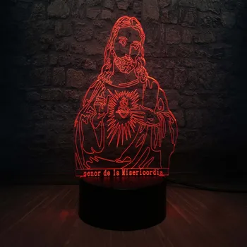 

3D LED Table USB Night Light Jesus Christ Jehovah 7 Color Change Desk Lamp Bulbing Gift Optical Illusion Christmas Luces Lampara