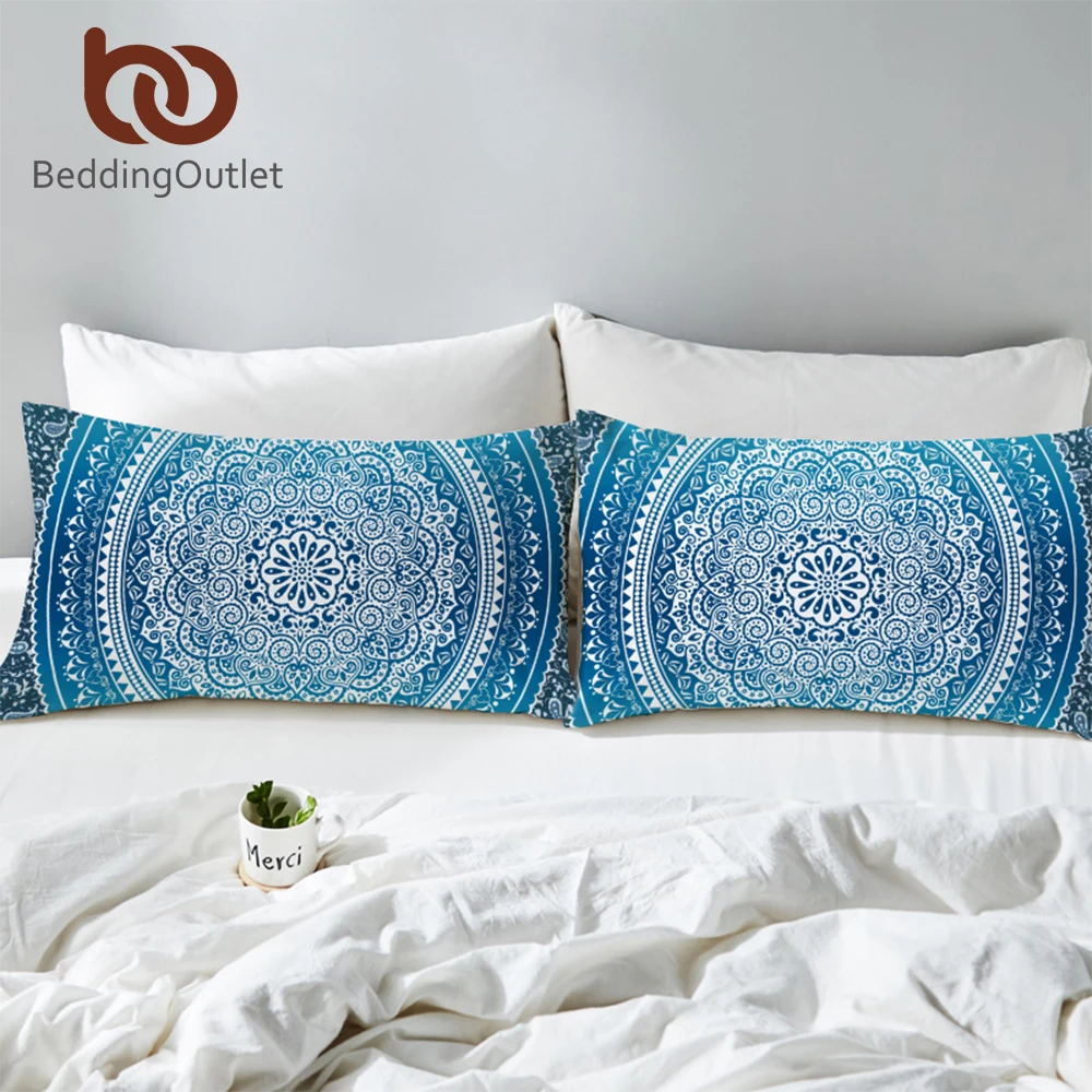 

BeddingOutlet Bohemian Neck Pillowcase Decorative Bedroom Bed Pillow Cover Mandala Pillow Case Floral Home Textiles One Pair