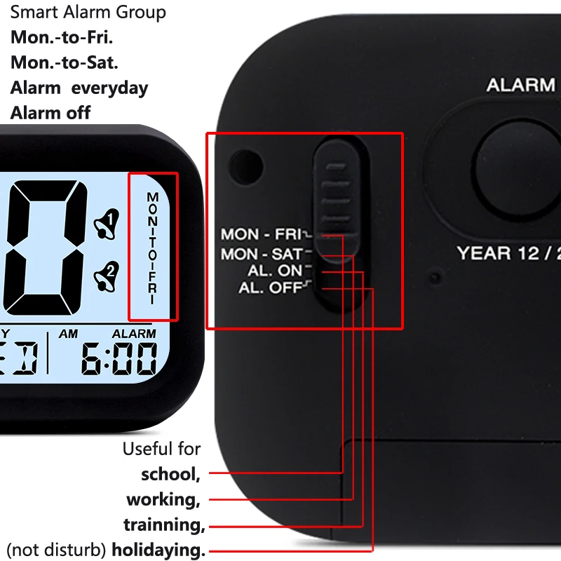 Digital Alarm Clock Student Clock Large LCD Display Snooze Electronic Kids Clock Light Sensor Nightlight Office Table Clock Digital Alarm Clock Student Clock Large LCD Display Snooze Electronic Kids Clock Light Sensor Nightlight Office Table Clock
