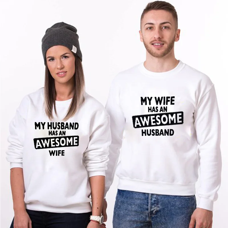 Best  EnjoytheSpirit Couple Match Funny Letter Printing Sweatshirt My Husband Has An Awesome Wife Crewnec