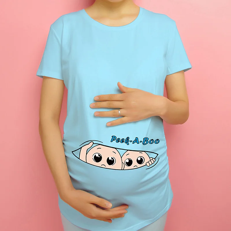 New women maternity tops pregnancy funny clothes twins peek a boo