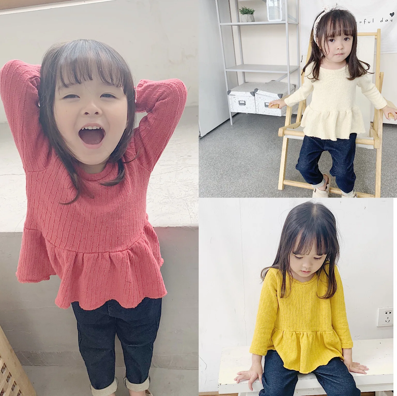 

Girls Pullover Sweaters Solid Color Infant Kids Knitted Sweater 2019 Children's Wear Autumn New Auricularia Sweaters for Baby