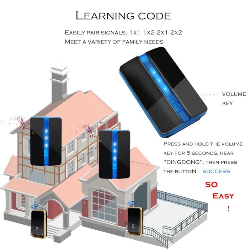Беспроводной дверной звонок светодиодный свет автономная музыка 1x Кнопка 1x приемник
