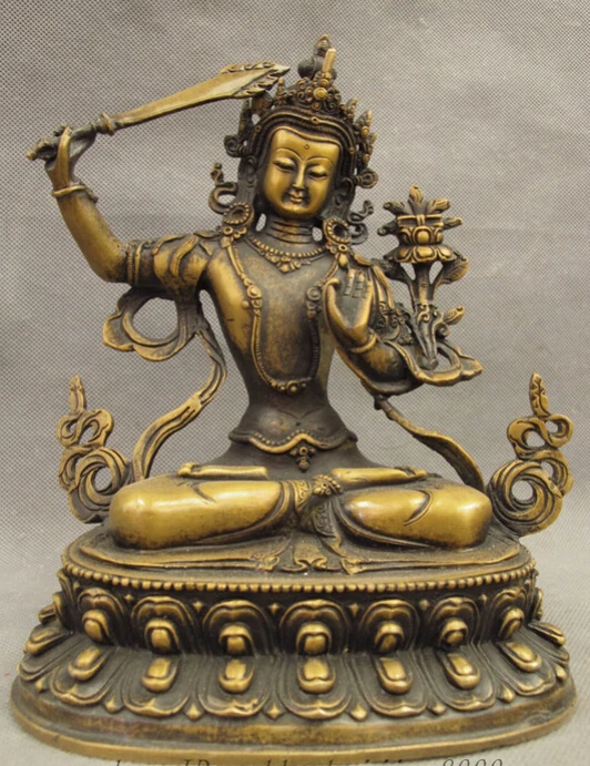 

dr114 9" Tibet Bronze Protect Manjusri Manjushri Bodhisattva Buddha Kwan-yin Statue