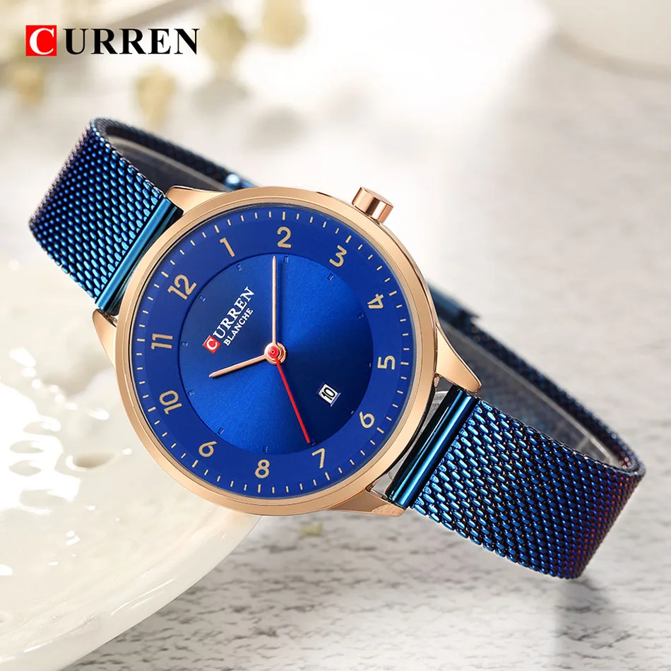 

Curren Watch Blue Gold Women Watches Analog Quartz Ultra thin Stainless Steel Sport Women Watches Waterproof Ladies Watch Saat