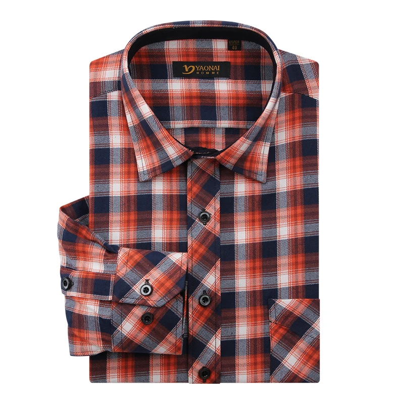Men's Long Sleeve Brushed Plaid Checked Shirt with Single Chest Pocket ...