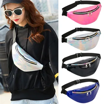 

Women Iridescent Holographic Fanny Pack Shiny Waist Bag Hip Purse Travel Bag Buckle Belt Bag Chest Pouch Hip Bum Bag Laser Purse