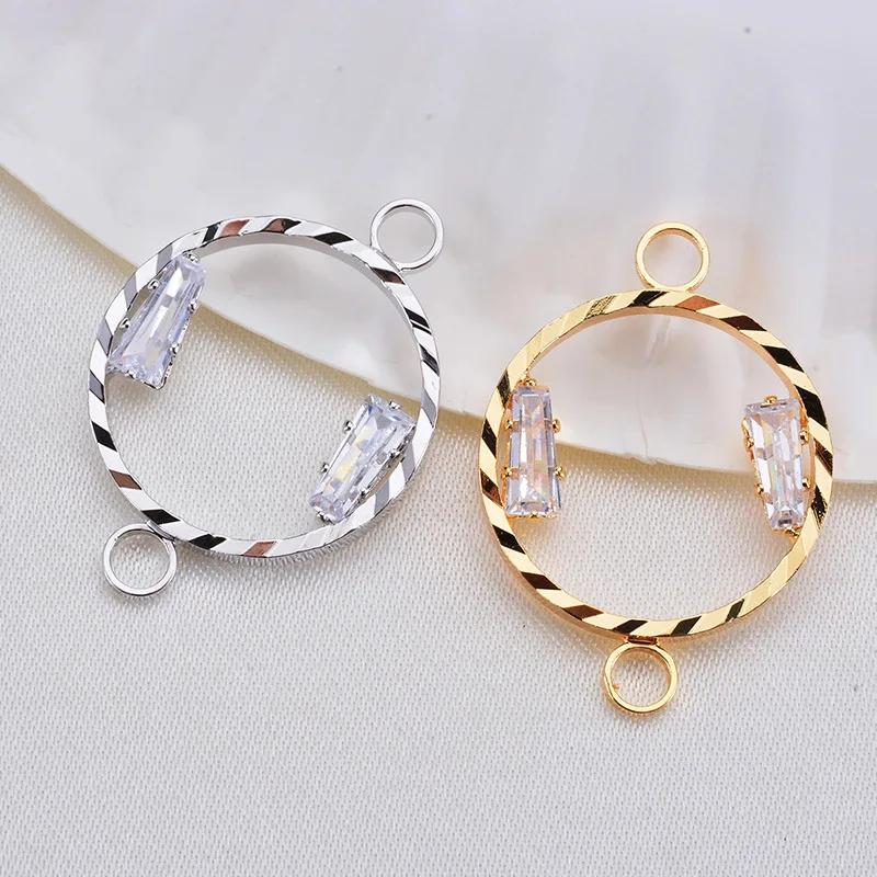 

(249)6PCS 24x46MM 24K Gold Color Plated Brass with Zircon Round Connector Charm Pendant High Quality DIY Jewelry Making Findings