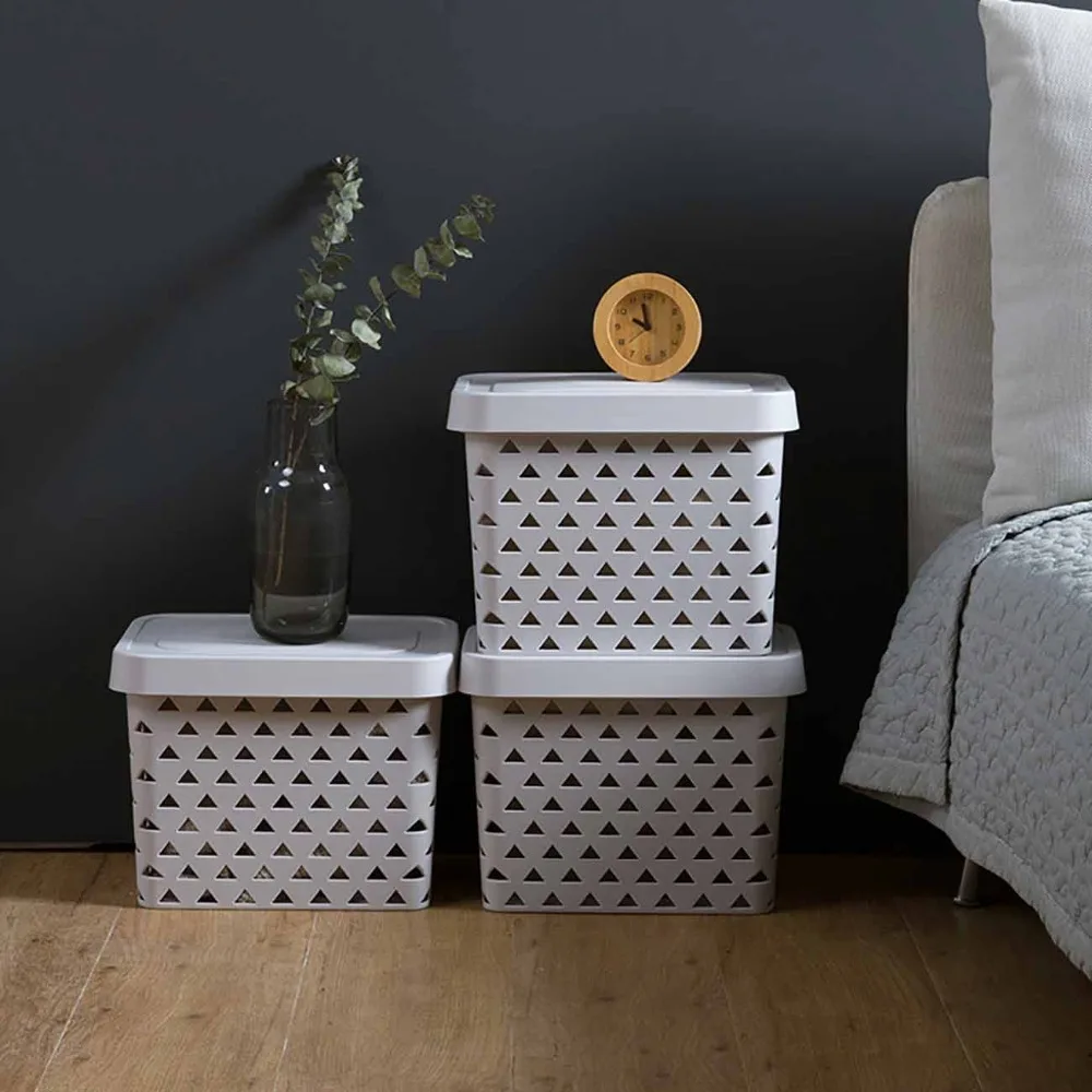

Plastic Storage Basket Snack Cosmetic Storage Box Bin with Lid Storage Container Tabletop Organizer Box Bathroom Organizer