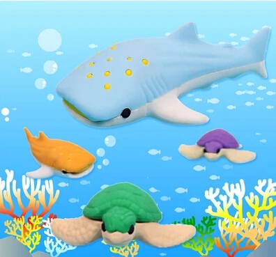 

Freeshipping Hot Promotion Sea Animal 3D Eraser Set Blister Eraser Set Pencil Eraser Big Size Shark and Turtle