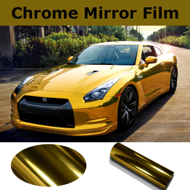 

Premium Stretchable Golden Mirror Chrome Vinyl Wrap Car Wrapping Gold Chrome Film Foil Sheet Air Bubble Free Size:1.52*20M/Roll