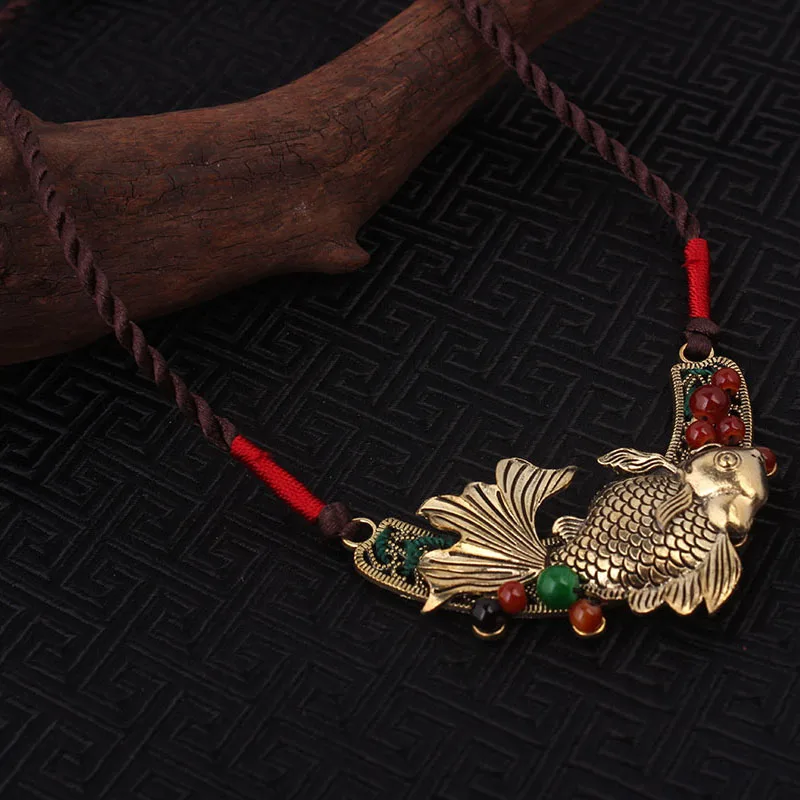

Women ethnic jewelry goldfish choker necklace,handmade tibetan silver necklace,new Thailand chinese wind vintage necklace
