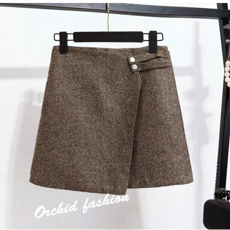 

Woolen Skirt Short Female Autumn and Winter 2019 New High Waist Was Thin and Simple A-Line Casual Acetate
