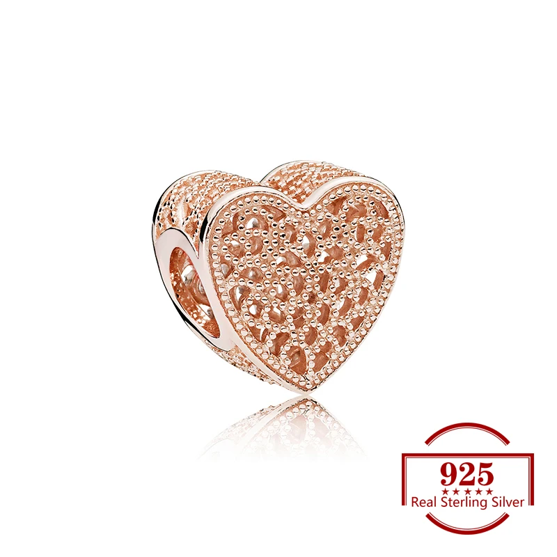 

Rose Gold Heart-shaped Hollow Charms Diy Beads Suitable Fits Original Charm 925 Sterling Silver Bracelet Women Jewelry