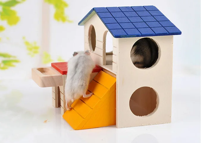 Милый маленький животный хомяк деревянный дом клетка двухслойная Складная вилла для попугая хорек кролик, белка морская свинка мышь игрушка