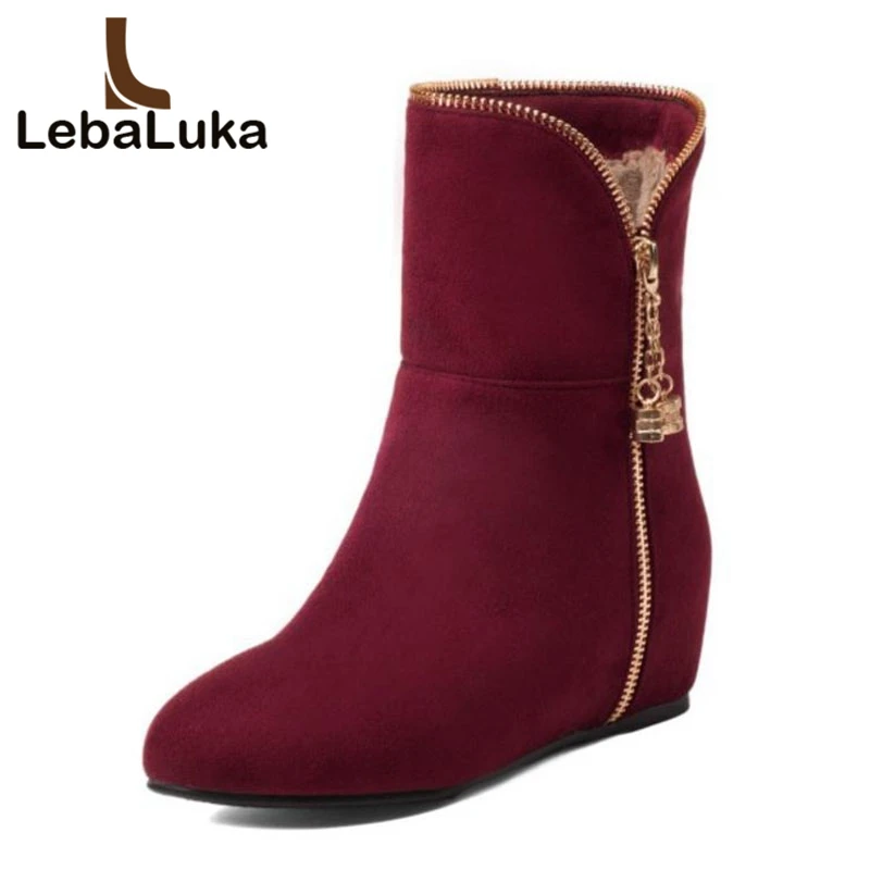 

AicciAizzi Women Winter Half Short Boots Plush Inside Heels Warm Women's Shoes Round Toe Fashion Zipper Add Fur Boots Size 34-39