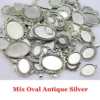 

100Gram Mix Designs Antique Silver Color & Antique Bronze Zinc Alloy Cameo Cabochon Base Setting Jewelry Findings & Components