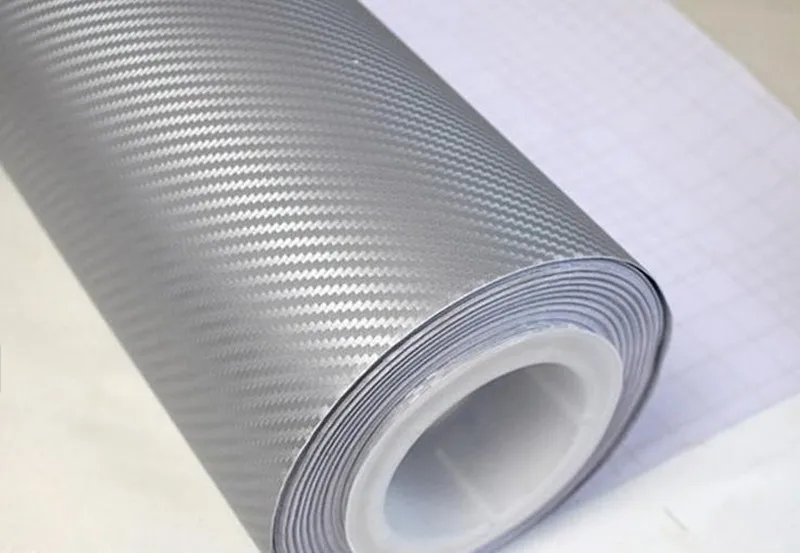 Silver Color 3D Carbon Fiber Vinyl Sheet Wrap Wrapping Twill Weave 12
