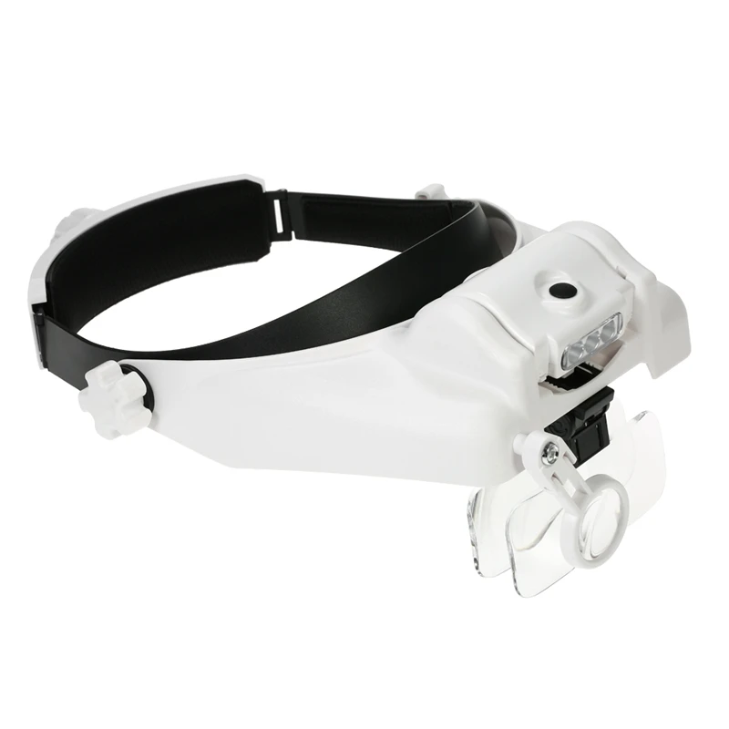 Headband Magnifier Multi-Functional Head Mounted Magnifying Led With 5x Replaceable Lenses 1X To 8X Auxiliary Lens Loupe