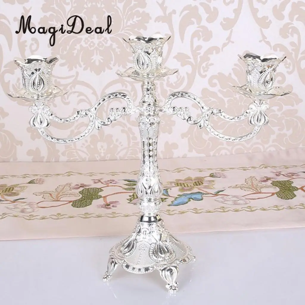 Vintage Alloy Metal Pillar Stick Candle Holder Candelabra Wedding Decoration for Holidays Festive Valentine Romatic Decor