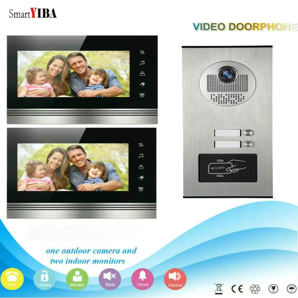 SmartYIBA 12~ 2 квартира проводной видеодомофон домофон " дюймовый монитор ИК камера видеодомофон дверной звонок комплект - Цвет: V70K5302Y