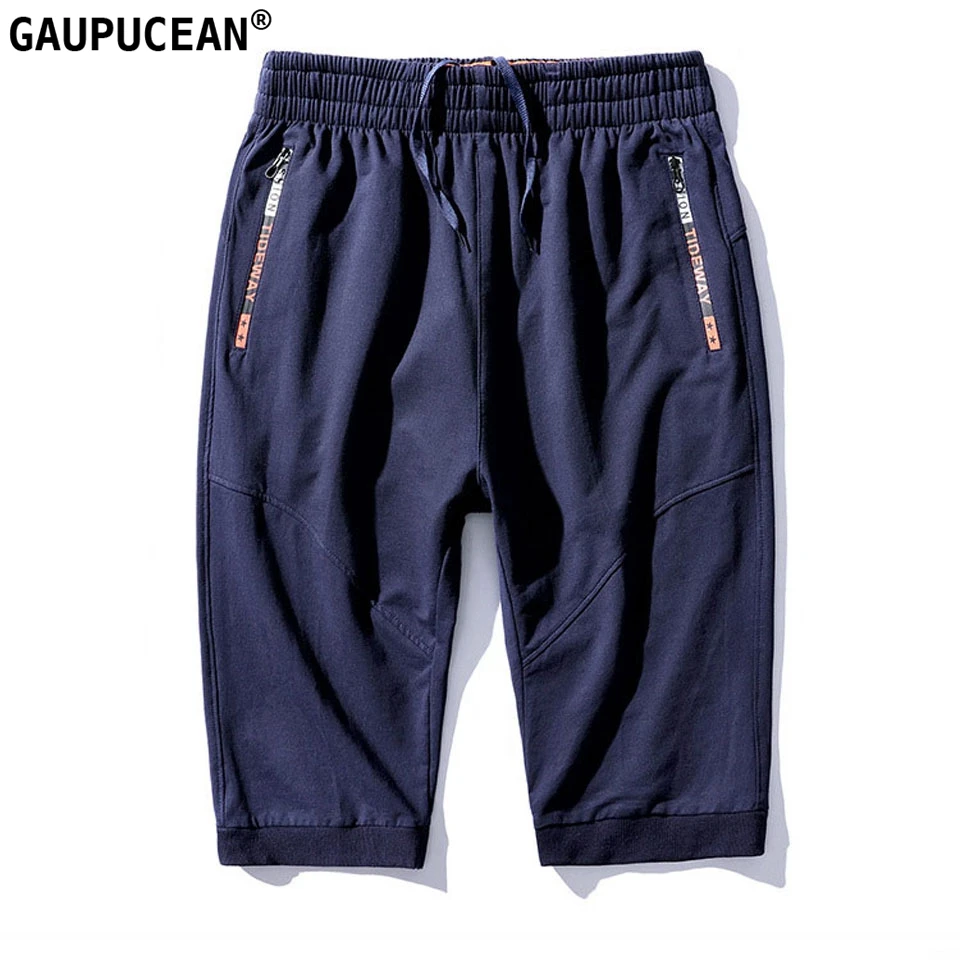 95% хлопок+ 5% спандекс большой Размеры L-8XL по колено человек короткие мужские брюки карманов эластичный шнур талии письма повседневные мужские шорты