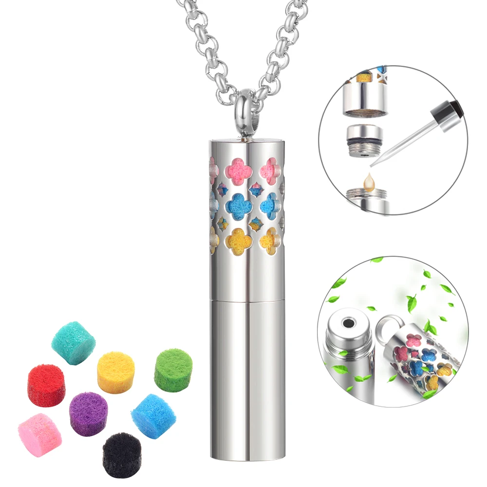 

Diffuser Necklace with Container Stainless Steel Aromatherapy Essential Oil Diffuser Pendant Locket Necklace for Women Gift