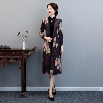 

Hot Sale Winter Woman Purple Cheongsam Chinese Classic Print Floral Qipao Mandarin Collar Elegant Dresses Size M-4XL Z-1017