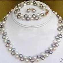 Прекрасные красивые свадебные украшения красивые 2 ряда черный белый жемчуг ожерелье& браслет& серьги набор женщина слово оптом