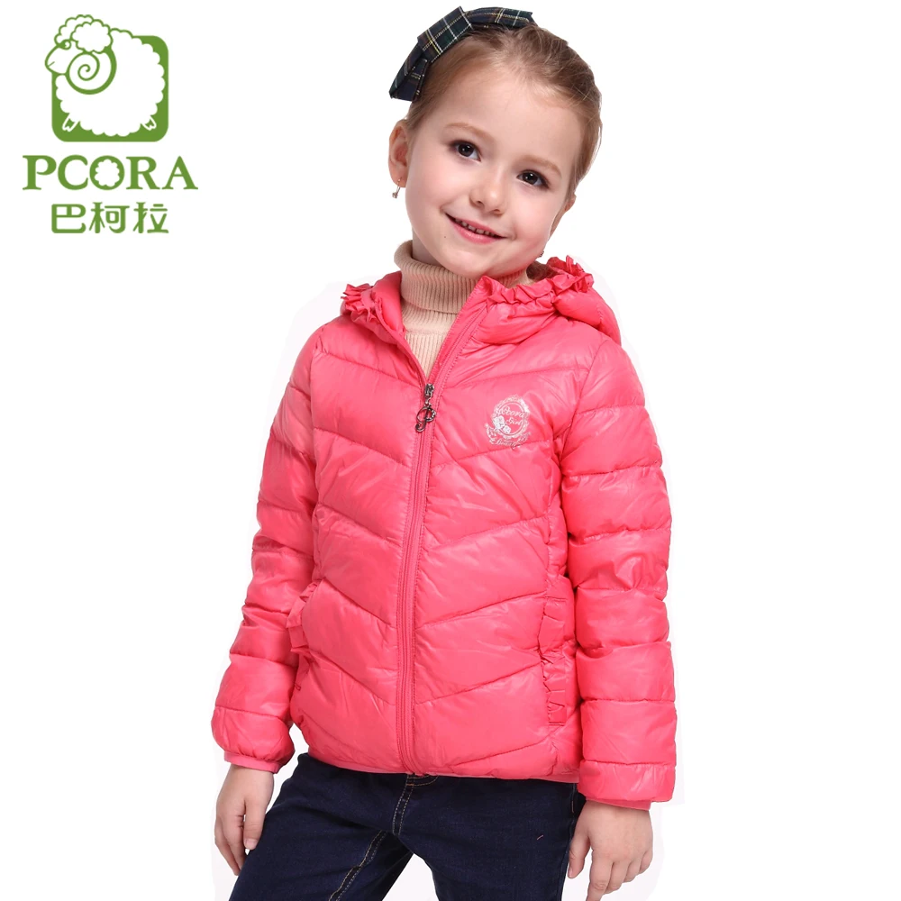 PCORA Winter Jacket for Girls Coat Outwear White Duck Down Pink Hooded Children Clothing Winter Kids