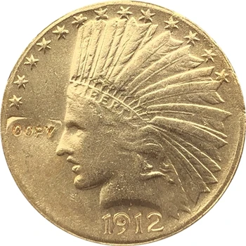 

24- K gold plated 1912 Indian head $10 gold coin COPY